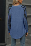 Crew Neck Stripes Raglan Sleeves Top 