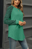 Crew Neck Stripes Raglan Sleeves Top 