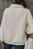 Beige Turndown Collar Button Textured Sweatshirt 