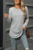 Crew Neck Stripes Raglan Sleeves Top 