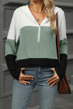 Half Zipper Hooded Colorblock Knitting Top 