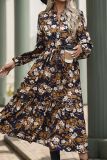 Navy Flower Printed Split Dress 