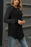 Crew Neck Stripes Raglan Sleeves Top 