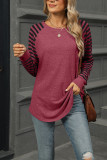 Crew Neck Stripes Raglan Sleeves Top 