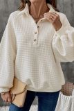 Beige Turndown Collar Button Textured Sweatshirt 