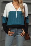 Half Zipper Hooded Colorblock Knitting Top 