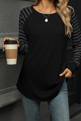 Crew Neck Stripes Raglan Sleeves Top 