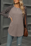 Crew Neck Stripes Raglan Sleeves Top 