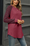 Crew Neck Stripes Raglan Sleeves Top 