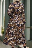 Navy Flower Printed Split Dress 