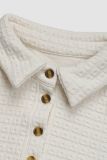 Beige Turndown Collar Button Textured Sweatshirt 