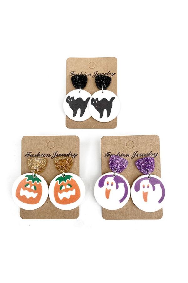 Halloween Ghost Pumpkin Cat Earrings 