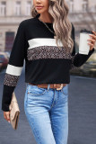 White Leopard Colorblock Patchwork Crew Neck Long Sleeve Tee