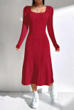 Square Neck Ribbed Knitting Dress 