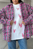 Pink Plaid Long Sleeves Loose Shirt 