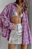 Pink Plaid Long Sleeves Loose Shirt 