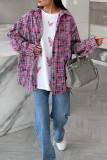 Pink Plaid Long Sleeves Loose Shirt 