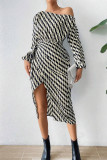 Drop Shoulder Zebra Print Split Dress 