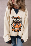 White Pumpkin Season Bow Knot Colorblock Edge Loose Sweatshirt