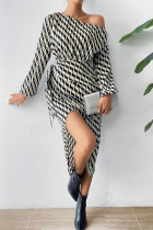 Drop Shoulder Zebra Print Split Dress 