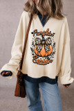 White Pumpkin Season Bow Knot Colorblock Edge Loose Sweatshirt