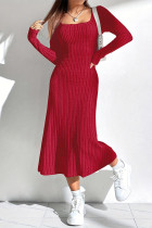 Square Neck Ribbed Knitting Dress 