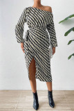 Drop Shoulder Zebra Print Split Dress 