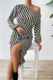 Drop Shoulder Zebra Print Split Dress 