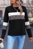 White Leopard Colorblock Patchwork Crew Neck Long Sleeve Tee