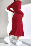 Square Neck Ribbed Knitting Dress 