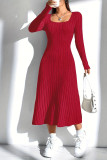 Square Neck Ribbed Knitting Dress 