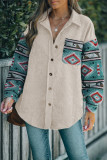 Aztec Print Sleeves Corduroy Shirt 