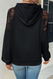 Black Lace Sleeves Hooded Sweatshirt 