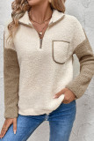 Half Zipper Color Block Fleece Sweatshirt 