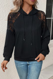 Black Lace Sleeves Hooded Sweatshirt 