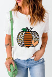 White Leopard Striped Pumpkin Printed Thanksgiving T Shirt