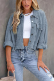 Solid Color Button Up Waffle Jacket 