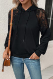 Black Lace Sleeves Hooded Sweatshirt 