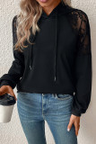 Black Lace Sleeves Hooded Sweatshirt 