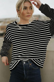 Black Stripe Patchwork Loose Long Sleeve Tee