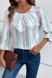 3/4 Sleeves Rainbow Stripes Top 