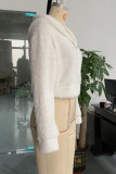 White Fleece Short Jacket Hooded Coat 