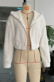 White Fleece Short Jacket Hooded Coat 