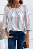 3/4 Sleeves Rainbow Stripes Top 