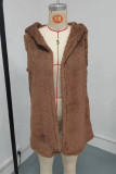 Brown Sleeveless Fleece Vest Coat 