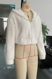 White Fleece Short Jacket Hooded Coat 