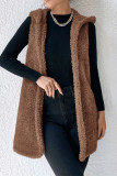 Brown Sleeveless Fleece Vest Coat 