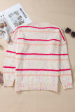 Pink Stripe Drop Shoulder Side Split Plus Size Sweater