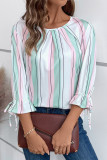 3/4 Sleeves Rainbow Stripes Top 