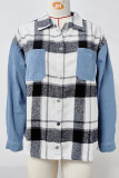 Plaid Patchwork Denim Jacket Coat 